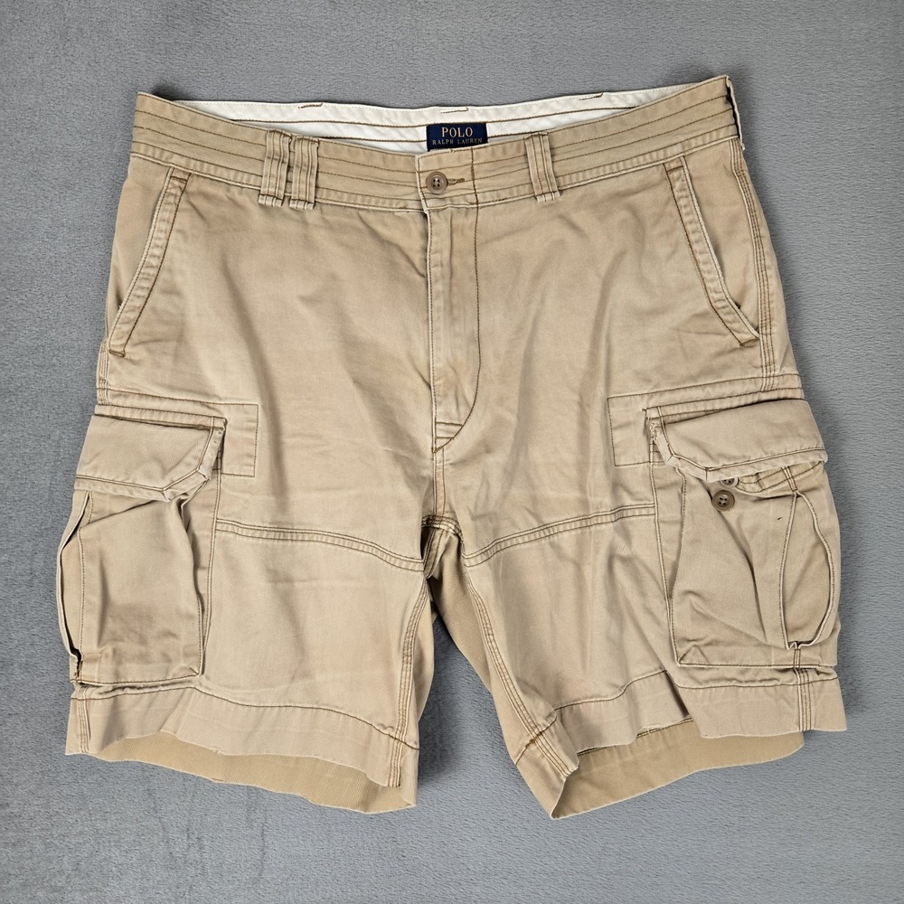 Polo Jeans Ralph Lauren‎ Cargo Shorts Mens 38 Beige Khaki Faded Baggy *READ